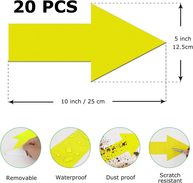 EVQ Arrow Floor Sticker Yellow 10"×5" Directional Floor Decal Self-Adhesive Removable Waterproof Arrow Vinyl Sign 20 PCS - Image 5